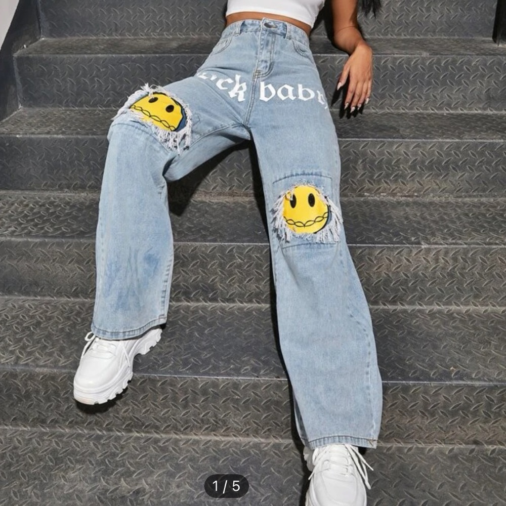 shein ezwear letter and figure graphic jeans - worn once